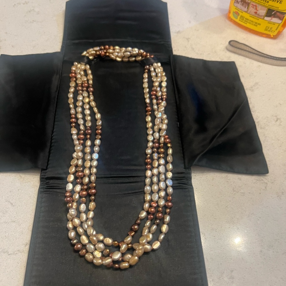 Kohl's Cream and Brown Multi-Strand Necklace